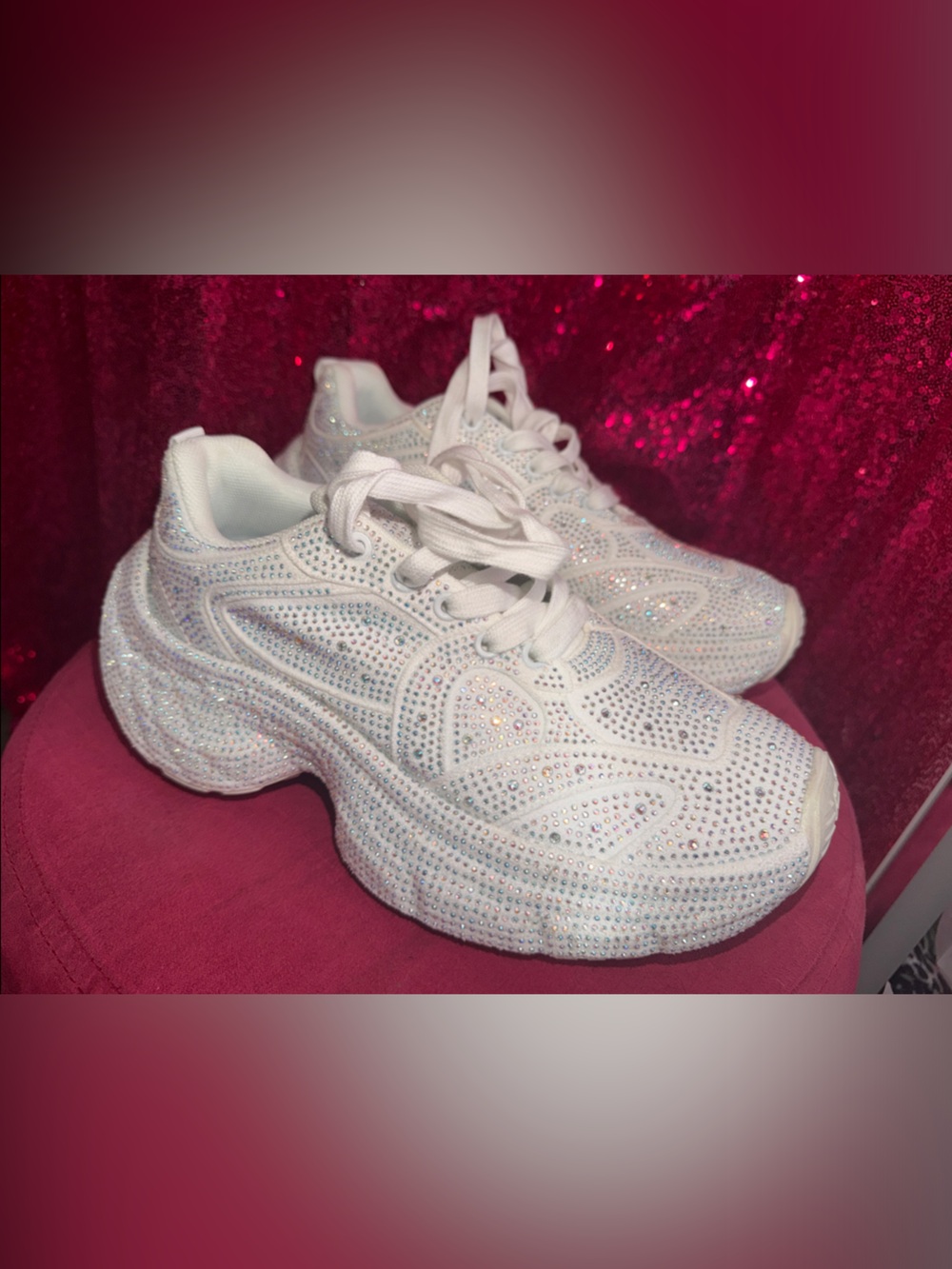 White Crystal Embellished Women's Fashion Sneakers